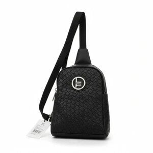 London Fog Black Broadway Double Compartment Woven Sling Bag